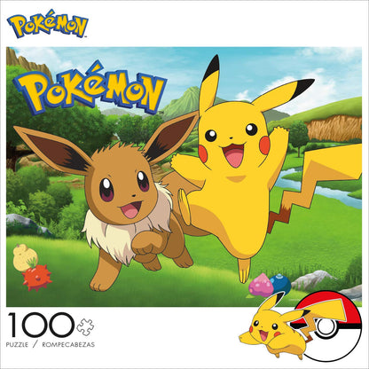 Buffalo Games - Pokemon- Pikachu & Eevee - 100 Piece Jigsaw Puzzle for Families -Challenging Puzzle Perfect for Game Nights - Finished Size is 15.00 x 11.00