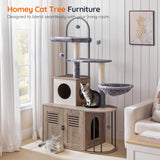 HOOBRO Cat Tree with Litter Box Enclosure, Arched All-in-One 31.5" Cat Tower with Hidden Litter Box Furniture for Indoor Cats, Versatile Cat Condo with Sisal Posts, Hammock, Greige and Gray BG45MZ03 HOOBRO