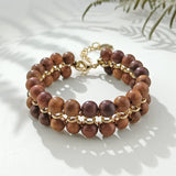 Firstmeet Wood Beads Layer Statement Necklace Choker Bracelet Earrings Vintage Jewelry Set for Women Girls (XL-1203-Wood Set) Firstmeet