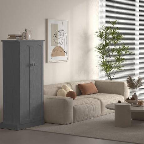 FJTJBSI 50" LED Kitchen Pantry Cabinet Grey Storage Cabinet Food Pantry with Doors and Adjustable Shelves Freestanding Buffet Cupboards Sideboard for Kitchen Living Room and Dinning Room FJTJBSI