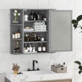 Tangkula Bathroom Medicine Cabinet with Mirror, Wall Mounted Home Storage with Door & 6 Open Shelves, Adjustable Shelves, Mirrored Bathroom Wall Cabinet (Gray) Tangkula