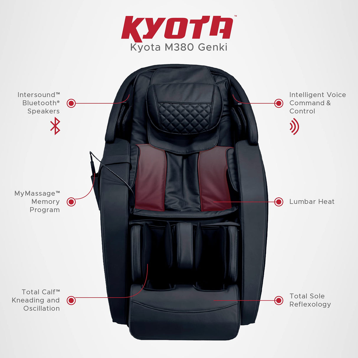 Kyota M380 Genki Massage Chair, Black, Modern Style, Zero-Gravity Recliner, Shiatsu Massage, Voice Controlled, Chromotherapy Lights, 50 x 30 x 40 inches, 200 lbs Weight Capacity Kyota