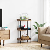 Hosfais Bookshelf Small Book Shelf, 3 Tier Wood Bookcase Industrial Bookshelf Metal Standing Book Shelves Display Book Rack for Living Room Bedroom Home Office (Rustic Brown) Hosfais