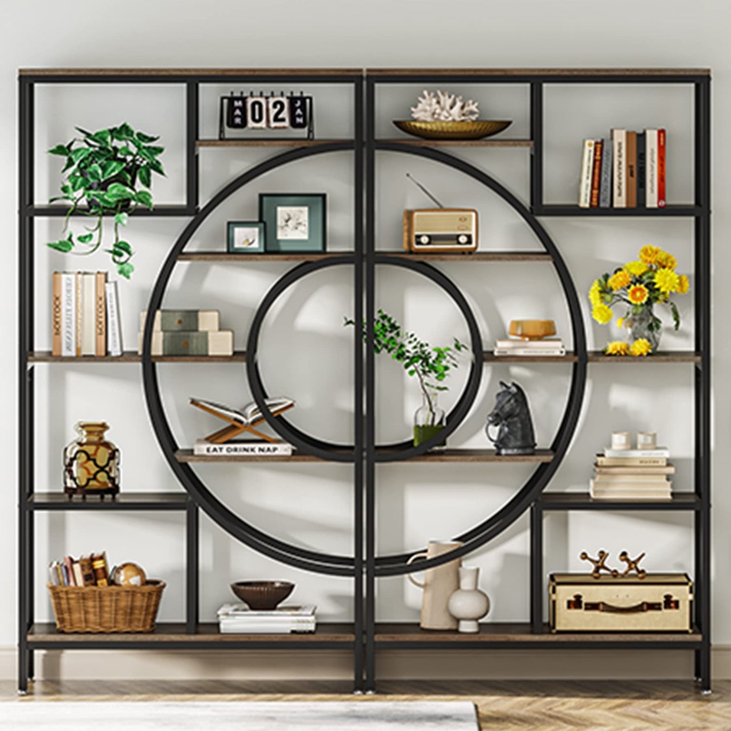 Tribesigns 71 in Geometric 8-Tier Industrial Bookshelf with Metal Frame for Home Office and Living Room - WoodArtSupply