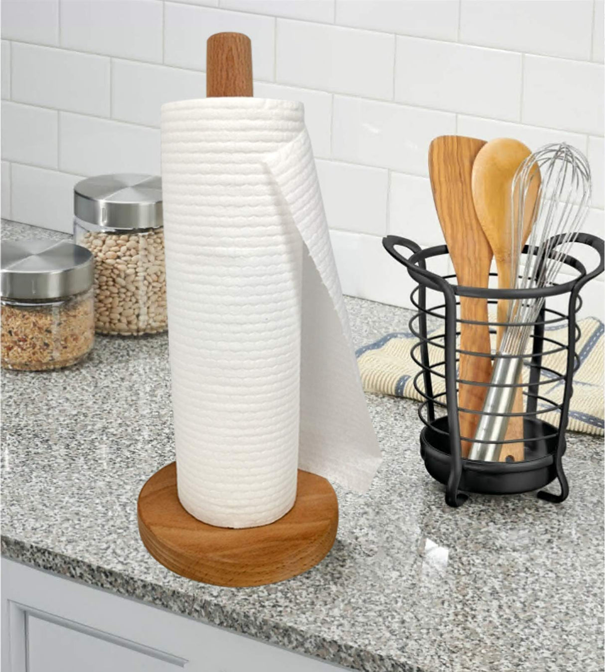 Yistao Wood Paper Towel Holder, Wooden Paper Towel Holder Countertop Standing Paper Towel Organizer Roll Dispenser for Kitchen Countertop & Dining Table Yistao