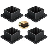 HILLMASTER 4x4 Post Base, 4 Pack Plastic Post Anchor Deck Post Base Support for Outdoor Wooden Fence,Mailbox,Pergola Brackets Fence Kit, Durable Black Bracket Base Cover with Black Powder-Coated HILLMASTER