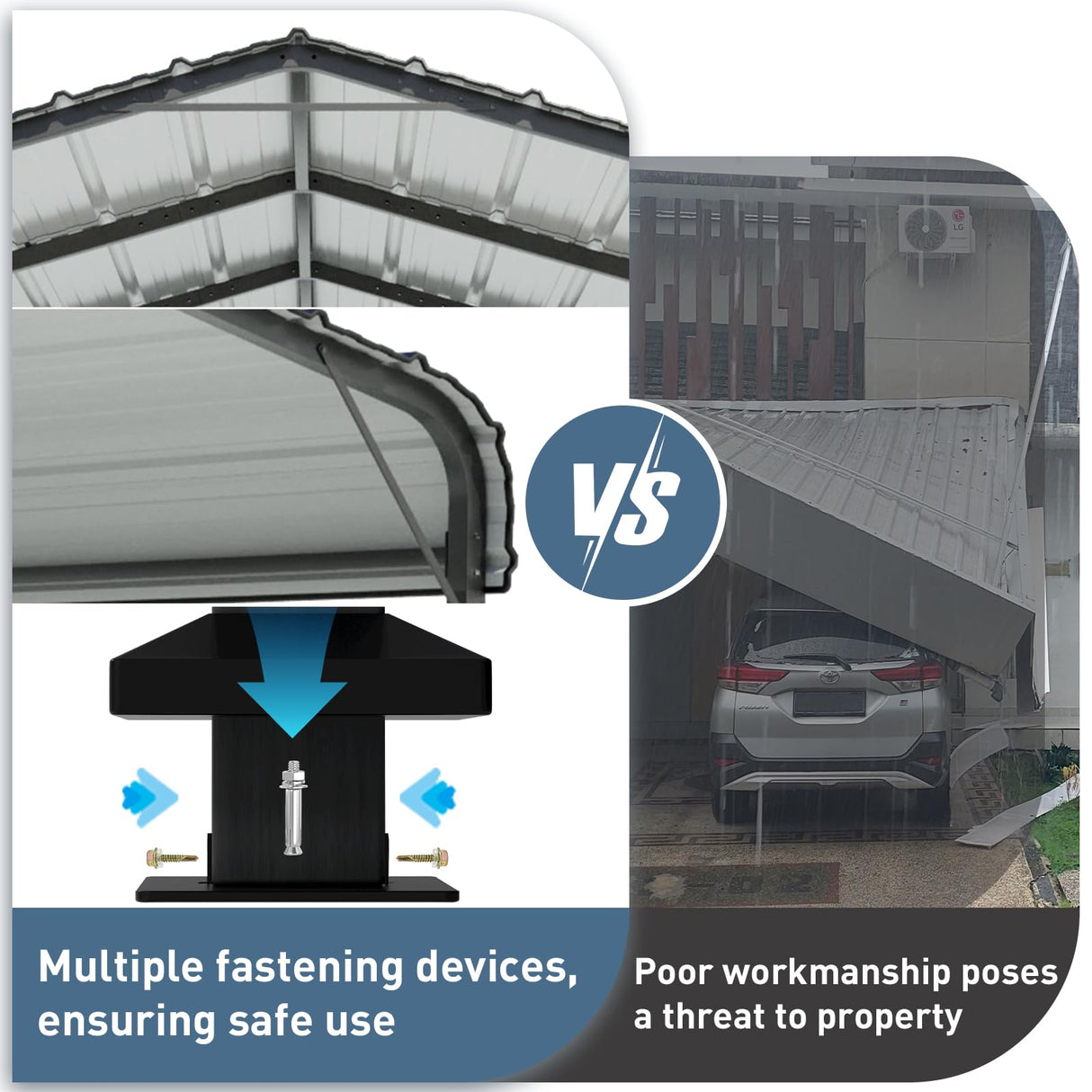 SUNBURY Carport 10 x 20 ft Heavy Duty Metal Carport Canopy with Galvanized Steel Roof, Outdoor Garage Car Shelter Shade for Car, Truck and Boats, Grey SUNBURY