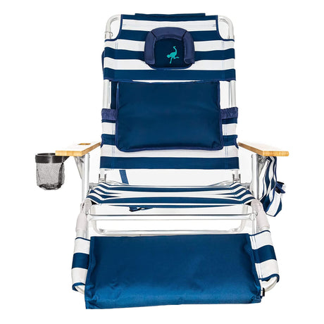 Ostrich Deluxe 3N1 Lightweight Lawn Beach Reclining Lounge Chair with Footrest, Outdoor Furniture for Patio, Balcony, Backyard, or Porch, Blue Stripe Ostrich