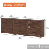 WAMPAT Farmhouse 9 Drawers Dresser for Bedroom,94 inch 3 in 1 Dresser with Small Chest of Drawers,Mid Century Modern Wooden Closet Storage Organizer for Living Room, Hallway, Rustic Brown WAMPAT