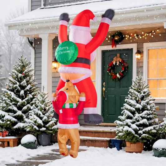 MAOYUE 6Ft Hanging Christmas Inflatables Outdoor Decorations Climbing Santa with Dog Blow Up Yard Decor with Build-in LEDs Funny Christmas Inflatable for Garden Roof Window Eaves