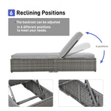 Patiorama 9 Pieces Outdoor Patio Furniture Set,All Weather Grey PE Wicker Rattan Sectional Conversation Set W/Adjustable Chaise Lounge Chair of 2 and Coffee Table,for Porch Garden,Light Grey Cushion Patiorama