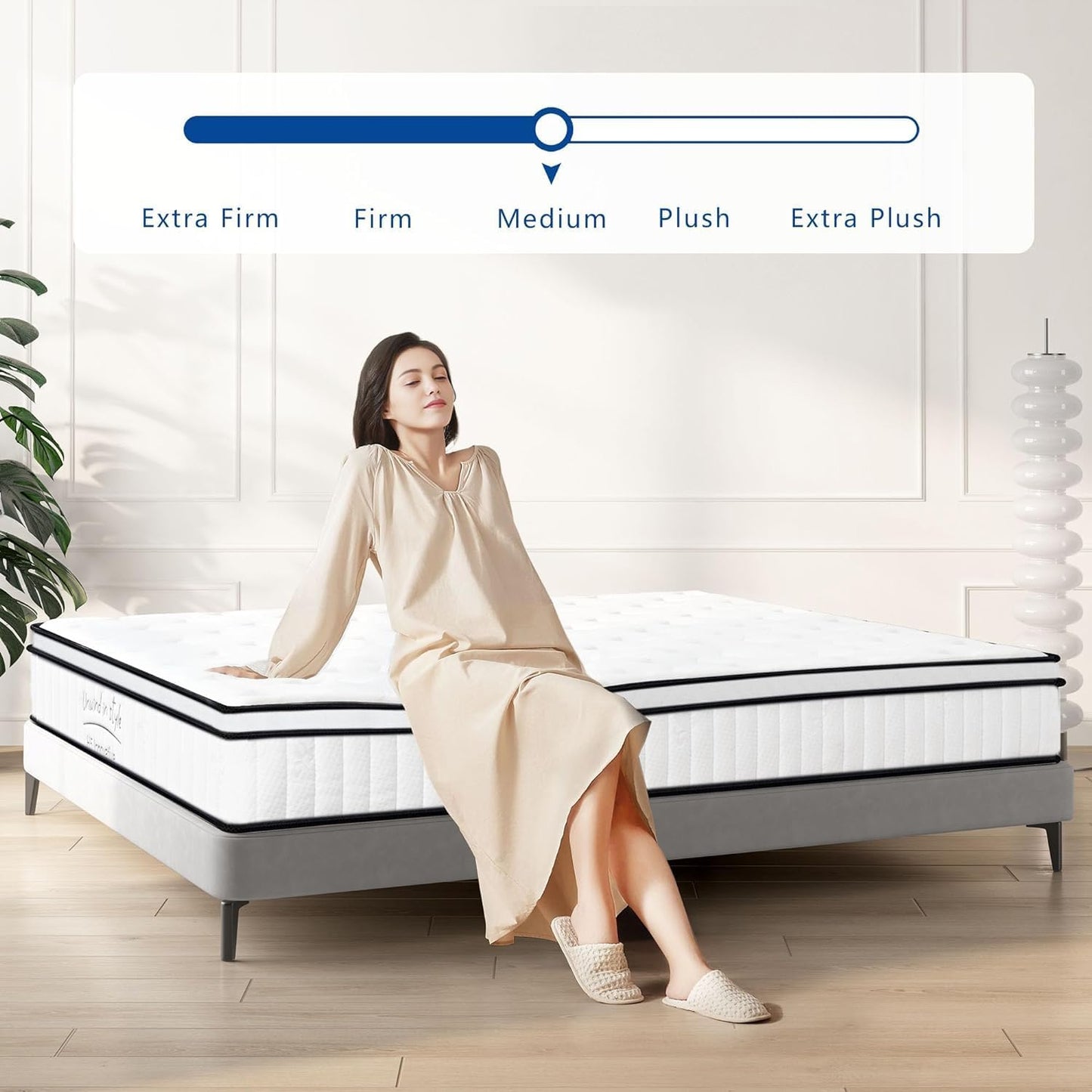 Queen Mattress,12 Inch Queen Size Mattress,Hybrid Mattress Queen In a Box,Individually Pocketed Innerspring,Fiberglass-Free Mattress,Medium Firm CertiPUR-US Certified,120 Nights Risk-Free Trial,White