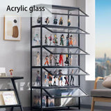 Display Cabinet with Glass Doors, 5-Tier Curio Cabinet with 4 Adjustable Shelves for Collectibles Toy Organizers Rack & Display Shelf, Kids Bookcase for Bedroom, Reading Nook, Living Room (grey) YGWBGA