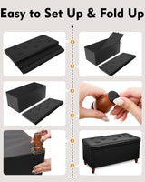 GLAXYFUR 30 Inches Storage Ottoman Bench with Wooden Legs, Faux Leather Folding Ottoman Foot Rest, Storage Bench for Living Room, Hallway & Bedroom, Upgrade Large Capacity (Engineered Wood, Black) GLAXYFUR