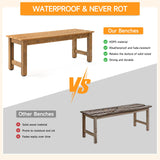 ONBRILL Outdoor Bench, 2-Person Poly Lumber Garden Bench, All-Weather Patio Bench Will not Rot and Fade for Garden, Porch, Backyard and Park, Easy Installation, Teak ONBRILL
