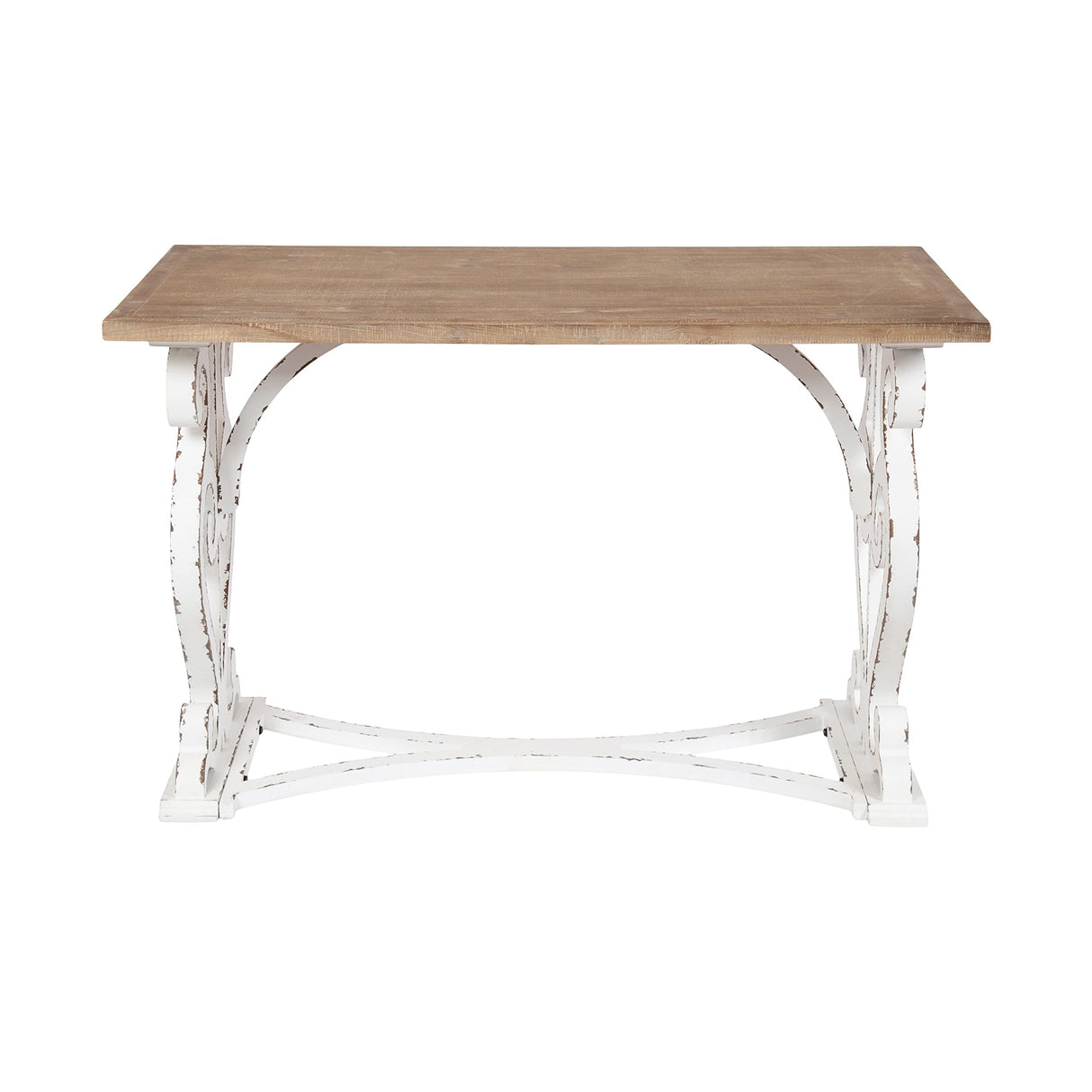 Kate and Laurel Wyldwood Farmhouse Wooden Desk, 46 x 24 x 30, Brown and White, Rustic Carved Wood Computer Desk for Functional and Stylish Home Office Decor Kate and Laurel