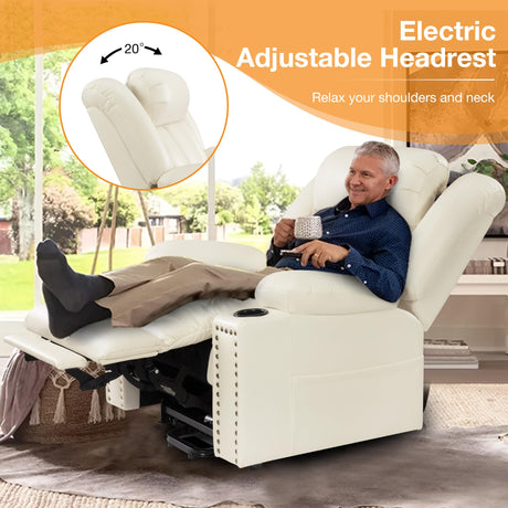 Neioml Triple Motor Large Power Lift Recliner Chair for Elderly with Heat and Massage, Lay Flat Lift Chairs for Seniors Infinite Position, Extended Footrest, USB&Type-C Ports, Cup Holder, Beige Neioml