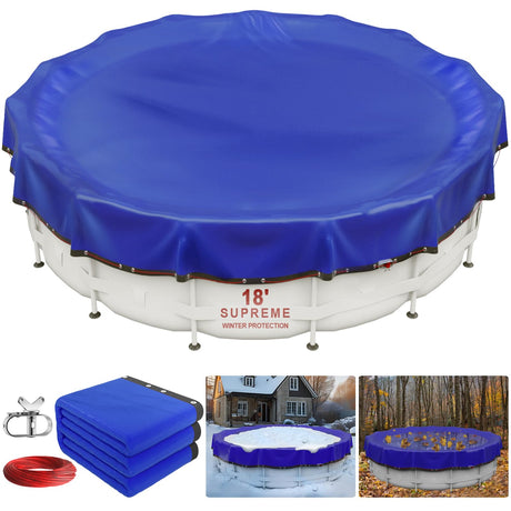 【New Upgrade】 Winter Pool Cover 18 ft Round for Above Ground Pools, Extra Thick Durable Above Ground Swimming Pool Protection Cover, Encryption Grommets,Cold and UV Resistant with Premium Winch,Cable WLLEYAY