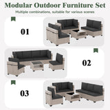 Aukreolis 7 Pieces Patio Furniture Set, Outdoor Sectional Wicker Sofa with Thick Cushions and Storage Coffee Table, Rattan Patio Conversation Sets for Deck Yard Poolside, Black Aukreolis