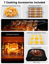 Nuwave Brio Air Fryer Oven, 15.5Qt X-Large Family Size, SS Rotisserie Basket &Skewer-Kit, Reversible Ultra Non-Stick Grill/Griddle Plate, Powerful 1800W, Integrated Smart Thermometer,Black Nuwave