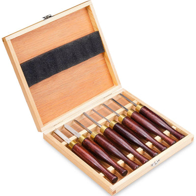 Woodworking HSS Wood Turning Tools Lathe Chisel Set of 8 pcs Mini with Wooden Box, Ideal for Pen Turning and Small Projects
