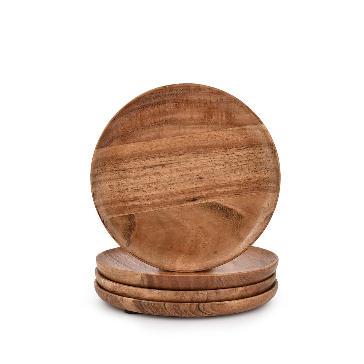 Samhita Acacia Wood Round Wood Plates Set of 4, Easy Cleaning & Lightweight for Dishes Snack, Dessert.(7" x 7" x 1") Samhita