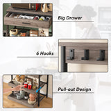 Tribesigns Bakers Rack with Power Outlets, 5-Tier Kitchen Storage Shelf, Microwave Oven Stand with Drawer, 65”H Coffee Bar Table, Kitchen Rack with Sliding Shelves and 6 Hooks, Grey Tribesigns