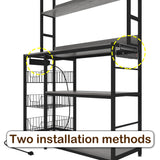 Chnnmbrn Kitchen Bakers Rack with Baskets and Power Outlet,5-Tier Kitchen Utility Storage Shelf with Hooks, Microwave Oven Stand Rack,Vintage Grey Free Standing Kitchen Shelf Chnnmbrn