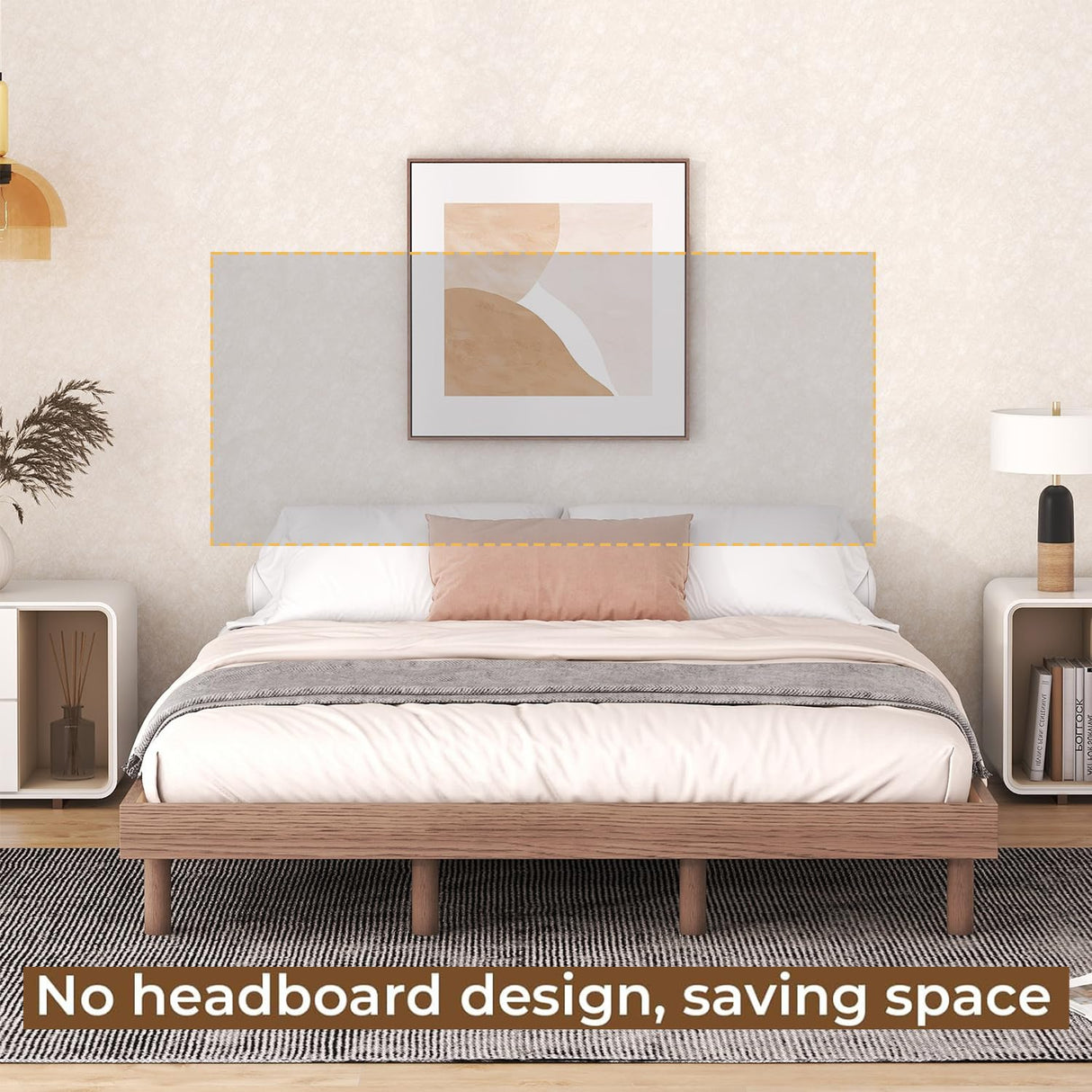 Klwenas Maec Full Size Floating Bed Frame Without Headboard,10.5" Wood Low Profile Platform Bed with Sturdy Slats Support,Noise Free,No Box Spring Needed,Noise-Free,Easy to Assemble (Walnut, Full) Klwenas Maec