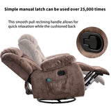 CANMOV Massage Rocker Recliner with Heat and Vibration, 360 Degree Swivel Manual Antiskid Fabric Single Sofa Heavy Duty Reclining Chair for Living Room, Dark Brown CANMOV