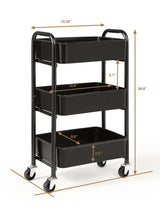 SunnyPoint 3-Tier Delicate Compact Rolling Metal Storage Organizer - Mobile Utility Cart Kitchen/Under Desk Cart with Caster Wheels (BLK, Compact (15.5" X 26.8" X 10.27")) SunnyPoint