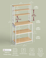 VASAGLE Bakers Rack with Power Outlet, 31.5 Inches Coffee Bar for Kitchen with Storage, 6-Tier Kitchen Shelves with 6 Hooks, Microwave Stand, Golden Oak and White UKKS119Y01 VASAGLE