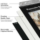 Watercolor Sketchbook 10"x12", 32 Sheets (64 Pages) Water Color Paper, 140lb/300gsm Watercolor Paper, Spiral Hardcover Watercolor Notebook. Fuxi