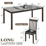 HOPETANA 7-Piece Rectangular Dining Table Set - Faux Marble Top, Farmhouse Style Kitchen Furniture for Family Gatherings and Holiday Meals HOPETANA