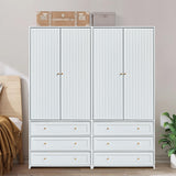 LEVNARY Wardrobe Armoire Closet, 2-Door Wardrobe Cabinet with 3-Drawer and Hanging Rod, Modern Bedroom Armoire Clothing Organizer Freestanding Closet (White) LEVNARY