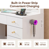 43.3" Vanity with Large Mirror and 10 LED Lights, Vanity Desk with Glasstop, 11 Drawers with Crystal Handles, Dressing Table with Power Outlet as Gift for Women, Girls (White) DINGIPP