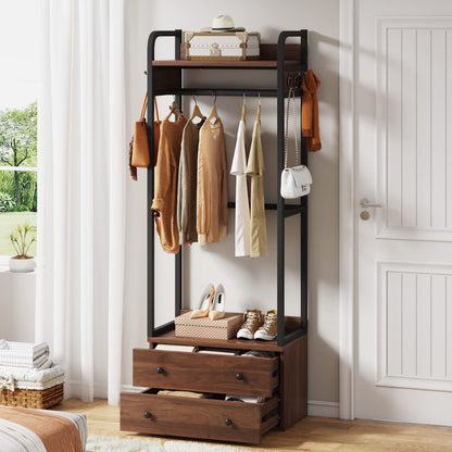 Tribesigns Freestanding Closet Organizer Small Clothes Rack with Drawers and Shelves, Heavy Duty Coat Rack Small Garment Rack Industrial Hall Tree for Entryway, Bedroom - WoodArtSupply