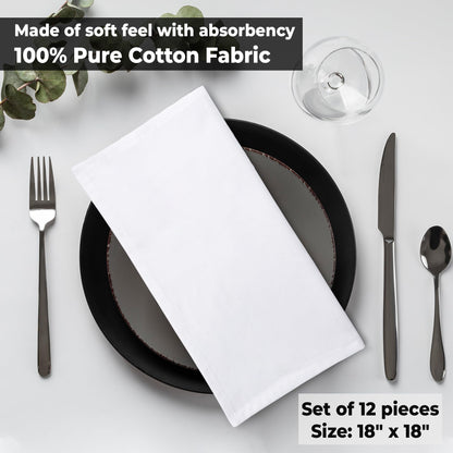 Urban Villa Dinner Napkins (Set of 12) Size 18x18 Inches Solid White Color Cloth Napkins 100% Cotton Fall Dinner Napkins Thanks Giving Cloth Napkins Durable Hotel Quality Christmas Dinner Napkins