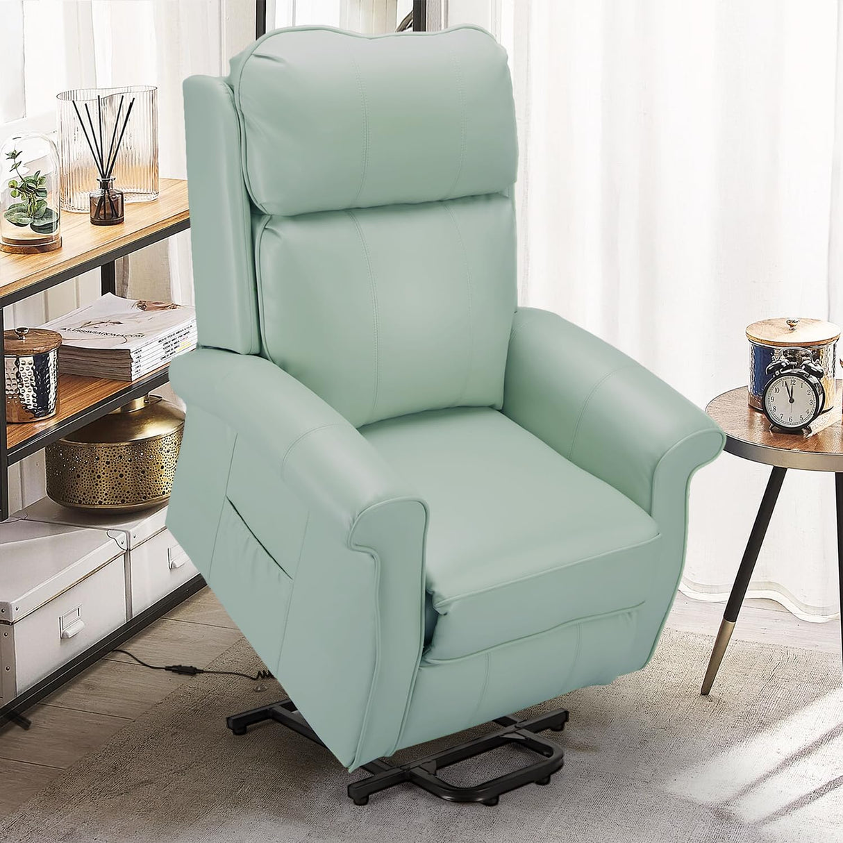 Esright Electric Power Lift Recliner Chair, Faux Leather Electric Recliner for Elderly with Side Pocket & Remote Control, Mint Green Esright