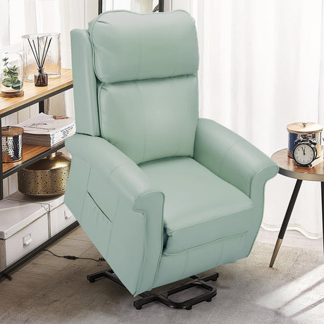 Esright Electric Power Lift Recliner Chair, Faux Leather Electric Recliner for Elderly with Side Pocket & Remote Control, Mint Green Esright