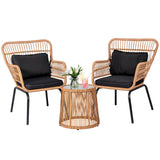 PROHIKER 3 Pieces Outdoor Wicker Bistro Patio Furniture Set, Porch Furniture Rattan Conversation Sets with Side Table and Cushions for Garden Poolside Backyard, Yellow/Black PROHIKER