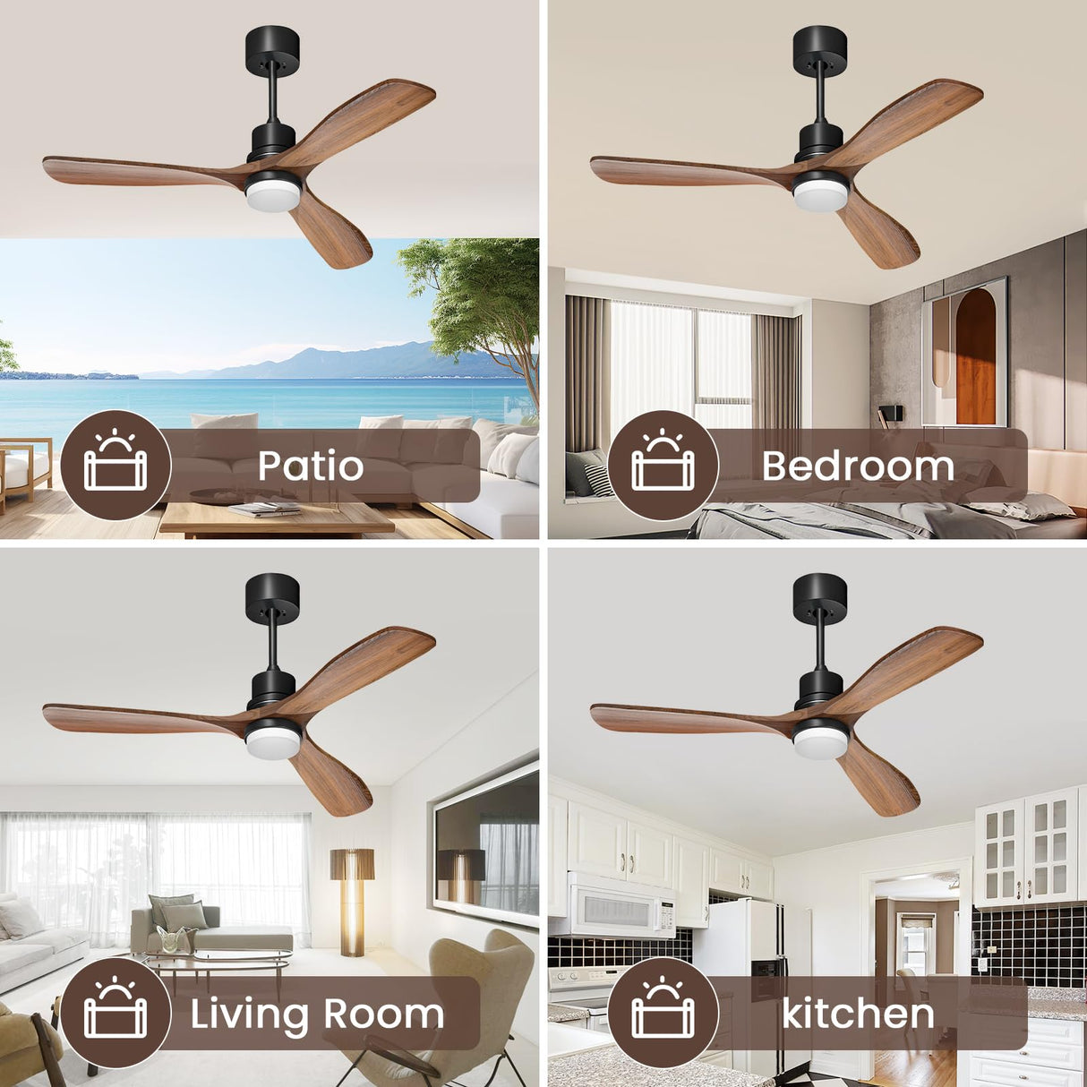 Obabala 52" Ceiling Fan with Lights Remote Control Outdoor Wood Ceiling Fans Noiseless Reversible DC Motor Obabala