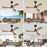 Obabala 52" Ceiling Fan with Lights Remote Control Outdoor Wood Ceiling Fans Noiseless Reversible DC Motor Obabala