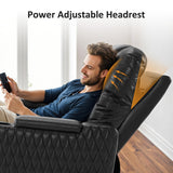 MCombo Zero Gravity Oversized Power Recliner Chair for Adults with Power Headrest & LED Light, Faux Leather Recliner Chair for Living Room & Home Theater, USB Port, Armrest Storage HTS401 MCombo