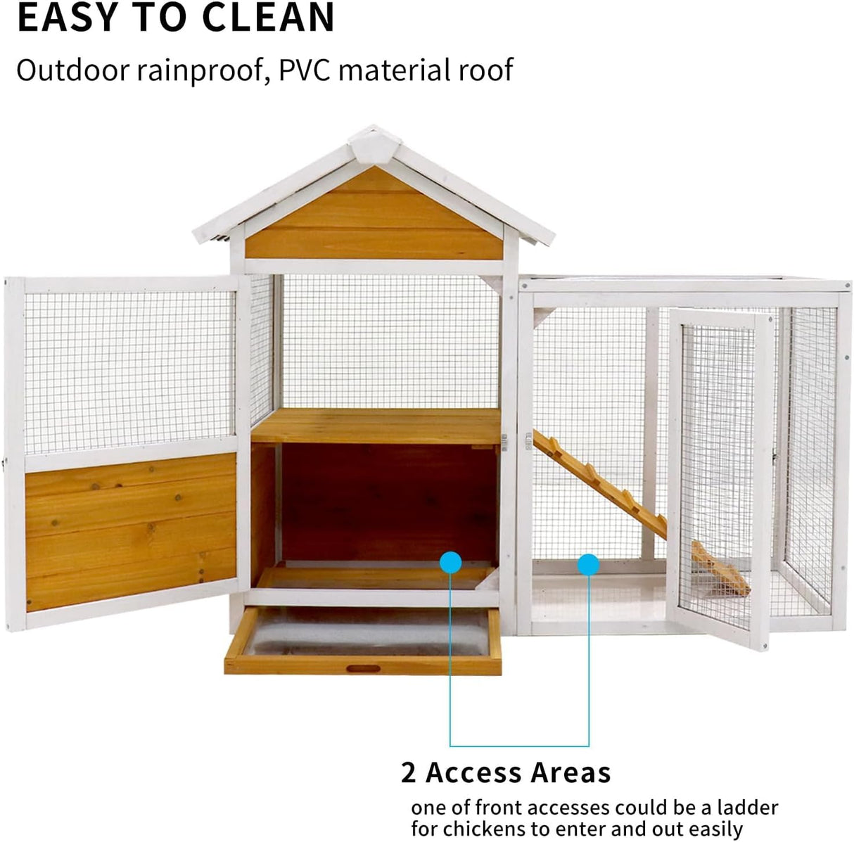 Oykomeoko 48" L Outdoor Duck Coop Wooden Chicken Coop with Nest Box PVC Waterproof Roof (Yellow Brown)（11746） oykomeoko