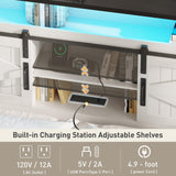 Maupvit Queen Size Farmhouse Bed Frame with 4 Drawers and LED Light, Sliding Barn Door Storage Shelves and Charging Station Metal Platform Bed Frame No Box Spring Needed, White Maupvit