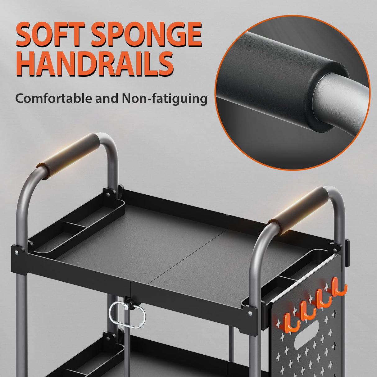 KINGRACK 3 Tier Rolling Tool Cart with Wheels and Ergonomic Handle, Heavy Duty Foldable Utility Service Cart with Organizer Shelf, Multifunctional Storage Organizer, Practical for Home, Office, Garage KINGRACK