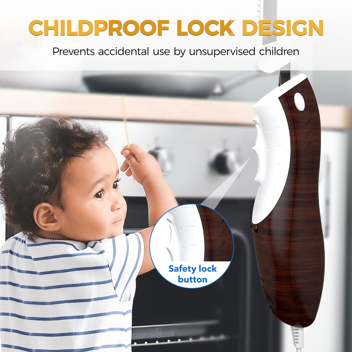 HBN Electric Knife Serrated Edge Blade Knife Set for Carving Meat, Bread, Turkey, Ribs, Fillet and Cheese, Ergonomic Handle + 3 Blades for Raw & Cooked Food (Wood Grain Finish) HBN