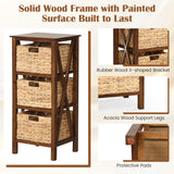 Giantex 3-Tier Nightstand with 3 Wicker Baskets, Wooden X-Design Side Table End Table, Beside Table with Acacia Wood Legs, Mid Century Accent Storage Cabinet for Small Spaces, Bedroom, Walnut Giantex