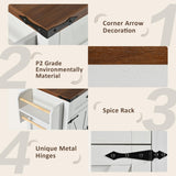 MEETFAV 53.5'' Farmhouse Mobile Kitchen Island with Power Outlet, Drop Leaf, Spice Rack and Drawer - Rolling Kitchen Cart with Ample Storage, Rustic Kitchen Storage Islands for Home and Dining Room MEETFAV